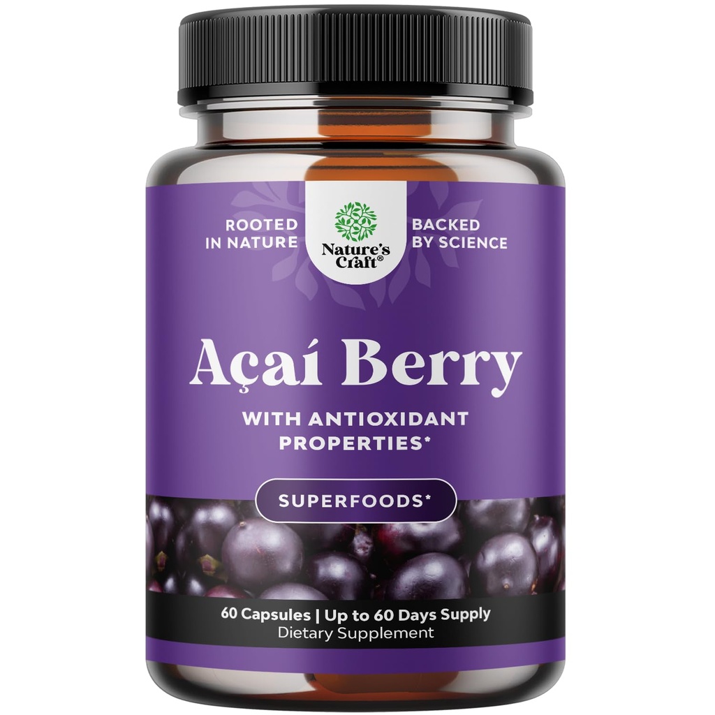 Natures Craft Acai Berry Antioxydant Soutien Supplément perte de poids pour les femmes et les hommes - Vitamines Minéraux Formule antioxydante soutient système immunitaire et stimuler l'énergie santé cognitive - 60 portions