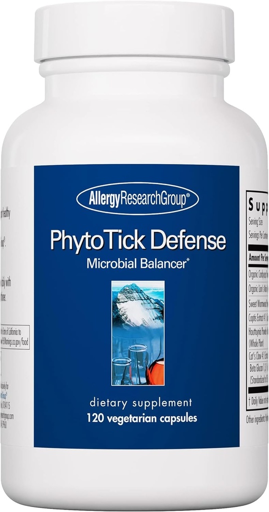 Allergy Research Group Phyto Tick Defense Supplement - Mushroom Complex, Mushroom Extract Powder in Convenient Capsules, Nootropic with Lions Mane, Cordyceps, Beta Glucans - 120 Vegetarian Capsules