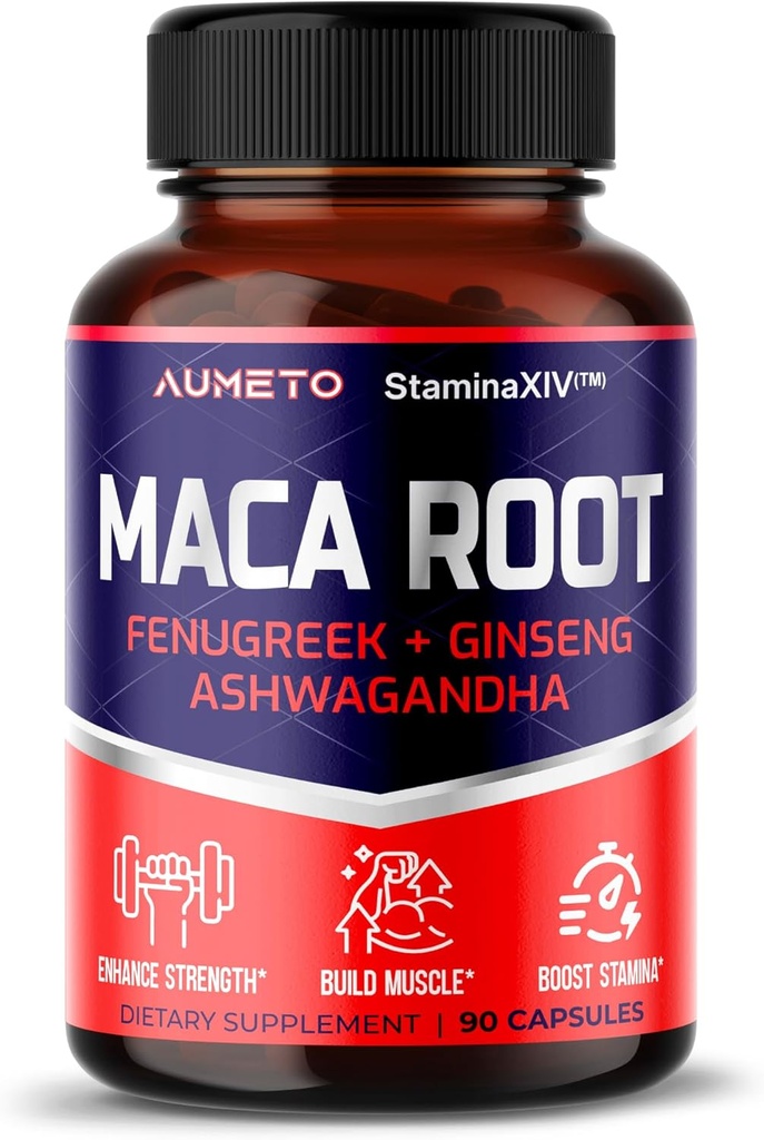 Maca Root Supplement - Geavanceerde 12-in-1 Formule met Ashwagandha, Fenegriek, Panax Ginseng voor spiergroei, uithoudingsvermogen en prestaties - Made in The USA (90 Count (Pack of 1))