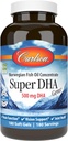 Carlson - Super DHA Gems, 500 mg DHA Supplementen, 640 mg vetzuren, Wild-Caught Norwegian Arctic Omega 3 Fish Oil Supplement, duurzaam gegenereerde Fish Oil Capsules, 180 Softgels