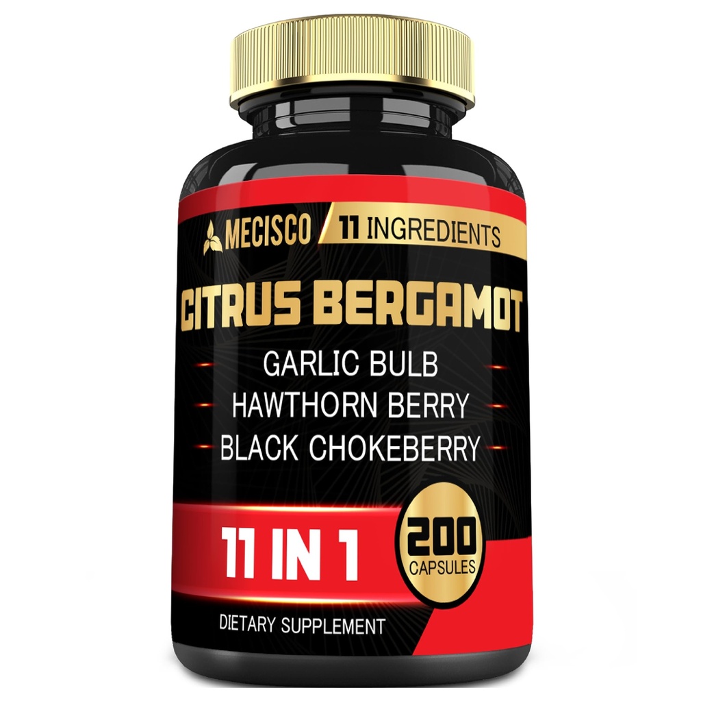 11in1 Citrus Bergamot Supplement 1000mg met Olive Leaf, Hawthorn Berry, Guggul, Knoflook, en nog veel meer - Ondersteuning Immuniteit, Circulatorium Systeem & Algemene Gezondheid - 200 Capsules