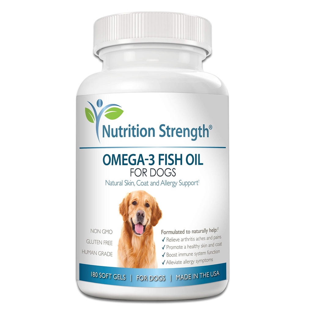 Omega 3 Huile de poisson Gels doux pour chiens avec EPA & DHA Acides gras pour le coeur, la peau, le manteau et l'allergie Support, Hip & Joint & Arthrite Dog Supplément, 180 gels doux