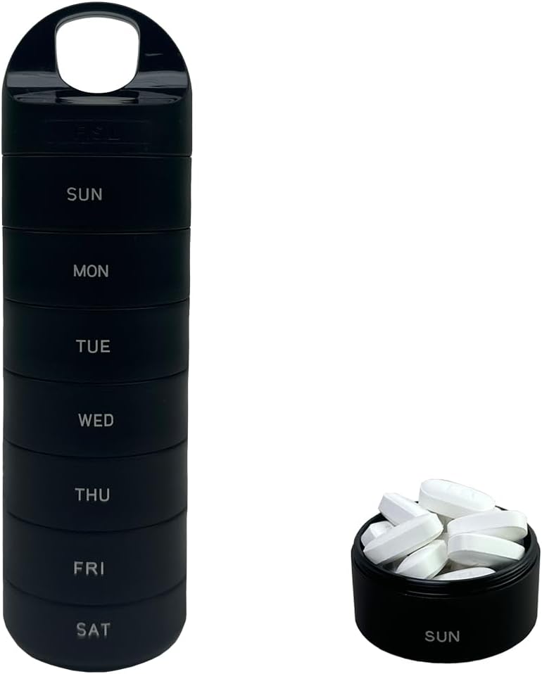 Zwarte Plastic Weekly Pillen Organisator - Smart Medicine Pillen Organizer Travel - Waterproof, BPA-Free 7 Dag Medicine Container - Pillenhouder voor Vitaminen & Medicijnen