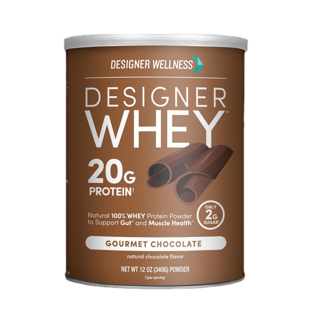 Designer Wellness, Designer Wei, Natuurlijke Wei Proteïne Poeder met Probiotica, Vezel, en Key B-Vitamins voor Energie, Gluten-Vrij, Gourmet Chocolade, 12oz