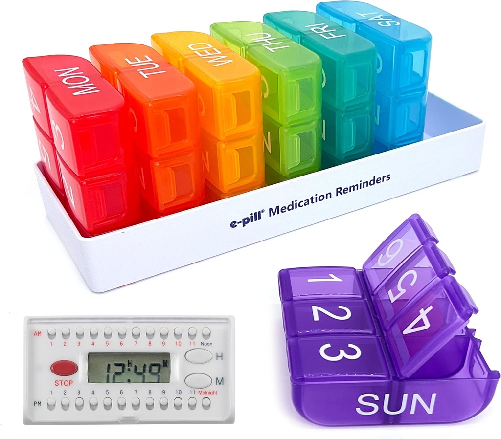 e-Pill 6 keer per dag x 7 dagen Wekelijkse Pillen Organisator, Vitamine en Medicine Pillen Box Herinnering - met 6 Alarm Timer (Wit)
