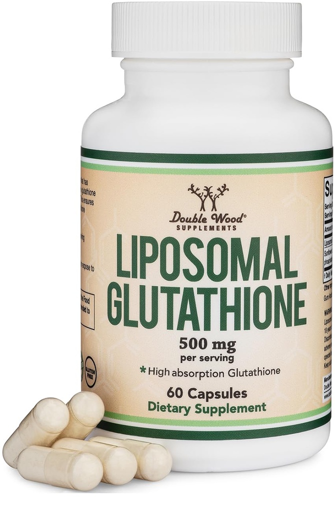 Supplément de glutathion liposomique 500mg par portion, 60 Capsules (Vegan Safe, non-OGM) Max Absorption Glutathion liposomique avec une odeur véritable et un goût par le double bois