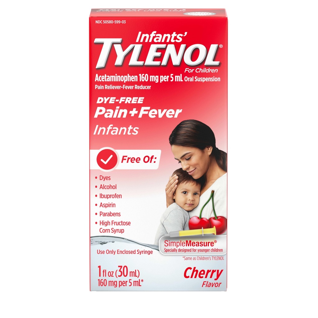 Tylenol de nourrisson Suspension orale Médecine liquide avec acétaminophène, réducteur de fièvre infantile et soulagement de la douleur pour les douleurs et douleurs mineures, la gorge douloureuse, les maux de tête et de dents, cerise sans colorant, 1 fl. oz