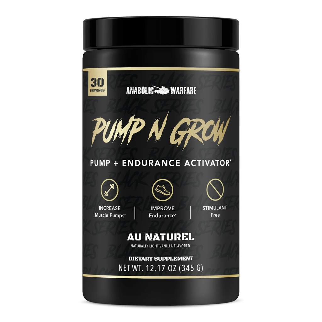 Anabole Warfare Pump-N-Grow Muscle Pump Supplement Cafeïne Gratis pre-workout met L-Citrulline, L-Arginine, Beta-Alanine (Au Naturel 