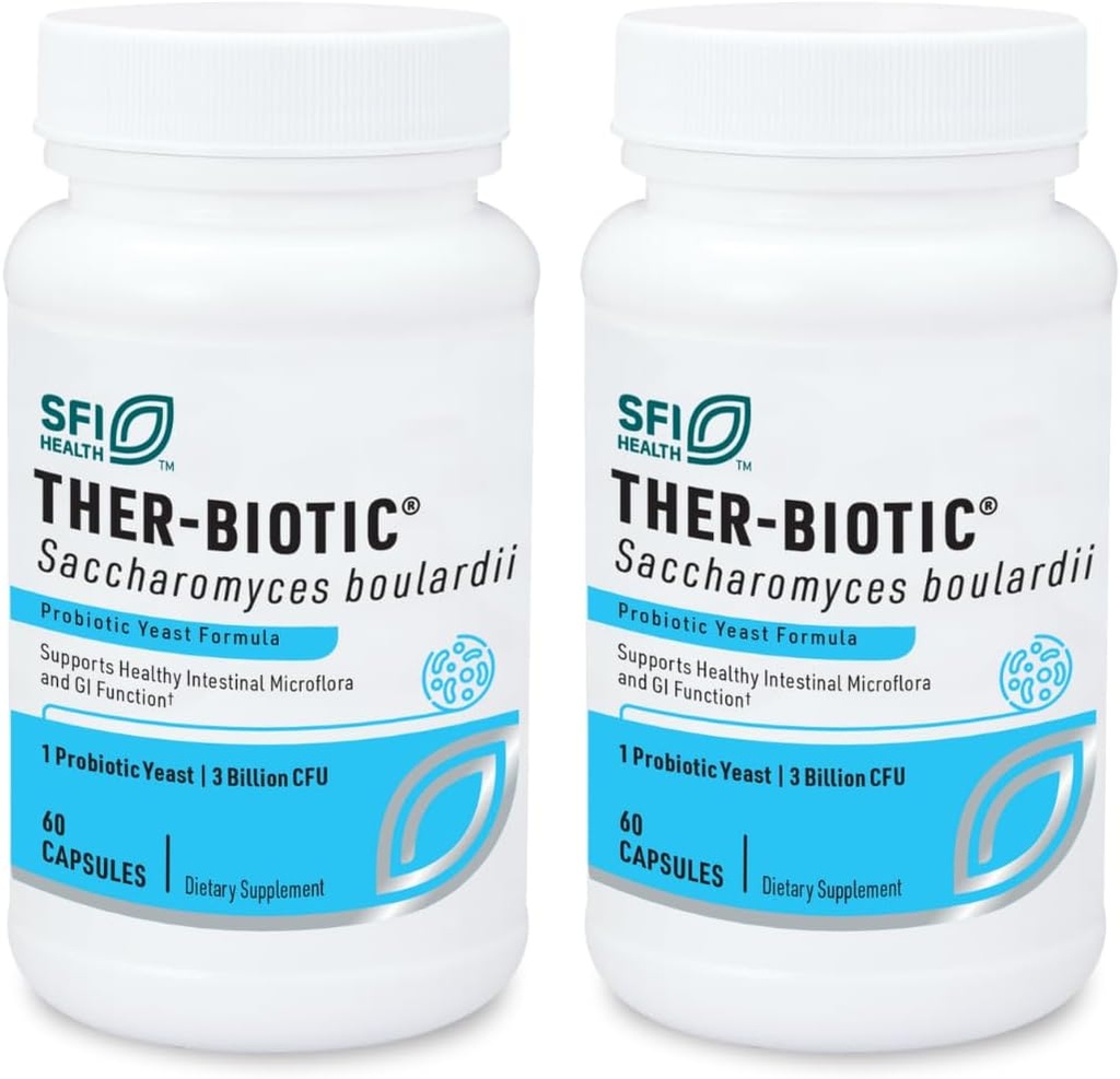Klaire Labs SFI Health Saccharomyces Boulardii - Probiotic Supplement to Support Healthy Gist Balance, Immune & Digestief Health - Acid Resistant, Shelf Stable & Hypoallergeen (60 Capsules / 2 Pack)