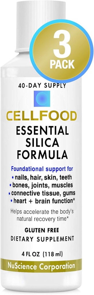 Cellfood Essential Silica Anti-Aging Formula - 4 fl oz, 3 Pack - Ondersteunt gezonde botten, gewrichten, haren, huid, nagels, tanden & Gums - Gemakkelijk te absorberen - Gluten & thaminase Free, Non-GMO - 120-dagen aanbod