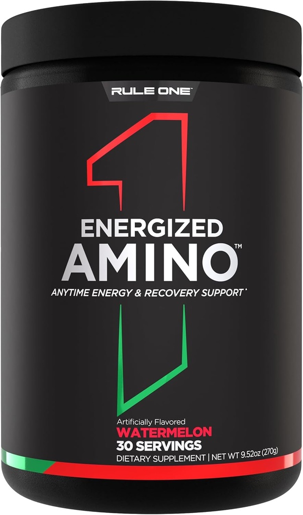 Rule 1 Energized Amino – Anytime Energy and Recovery Support with BCAAs, Glutamine, Citrulline, Beta Alanine, and Caffeine from Green Coffee & Tea Leaf Extracts (30 Servings, Watermelon)