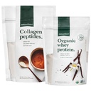 Peptides de collagène à l'herbe propre de la force naturelle + panier de protéines de lactosérum biologique de la vanille – Protéines de lactosérum organiques non OGM et collagène hydrolysés de type I et III – sac de 14,3 once et sac de 11,7 once