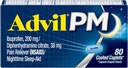 Advil PM Pain Reliever and Nighttime Sleep Aid, Pain Medicine met Ibuprofen for Pain Relief and Diphenhydramine Citrate for a sleep Aid - 80 Count (Pack of 2)