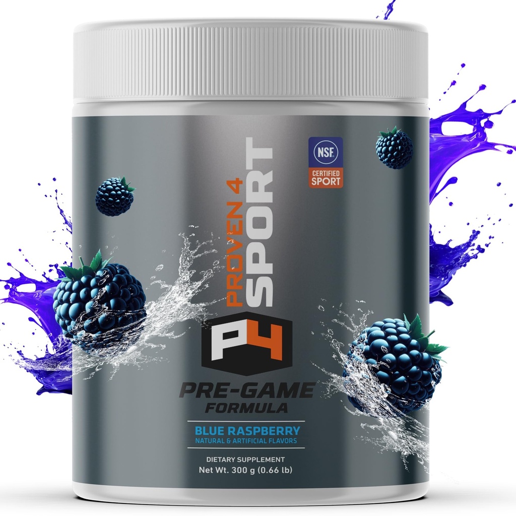 Proven4 Pre Workout Powder voor mannen en vrouwen met Creatine - Beta Alanine - Cafeine NSF Certified preworkout Energy Supplement Blue Raspberry 30 Servers