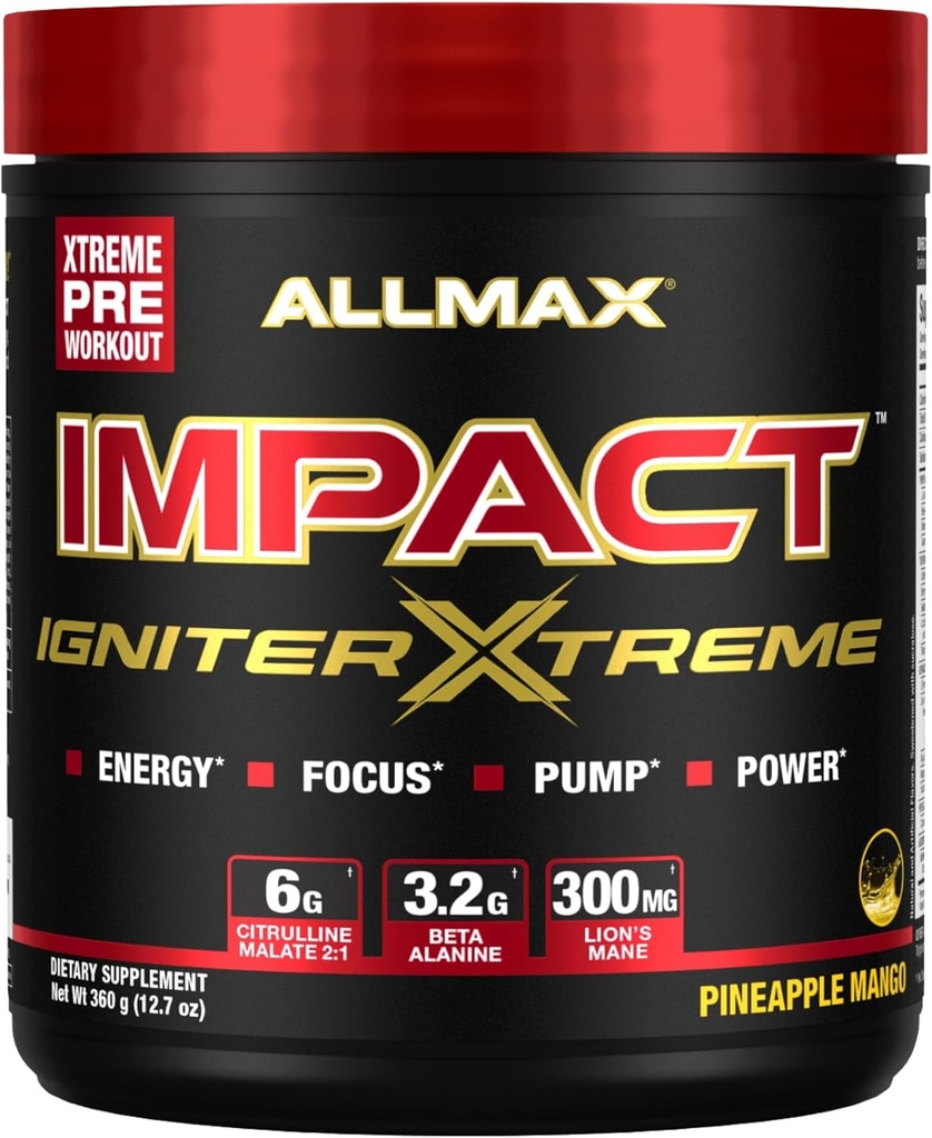 ALLMAX Nutrition - Impact Igniter Extreme Pre Workout Powder - met Citrulline Malate, Beta - Alanine, Cafeïne, Taurine, en Betaine watervrij (Pineapple Mango)