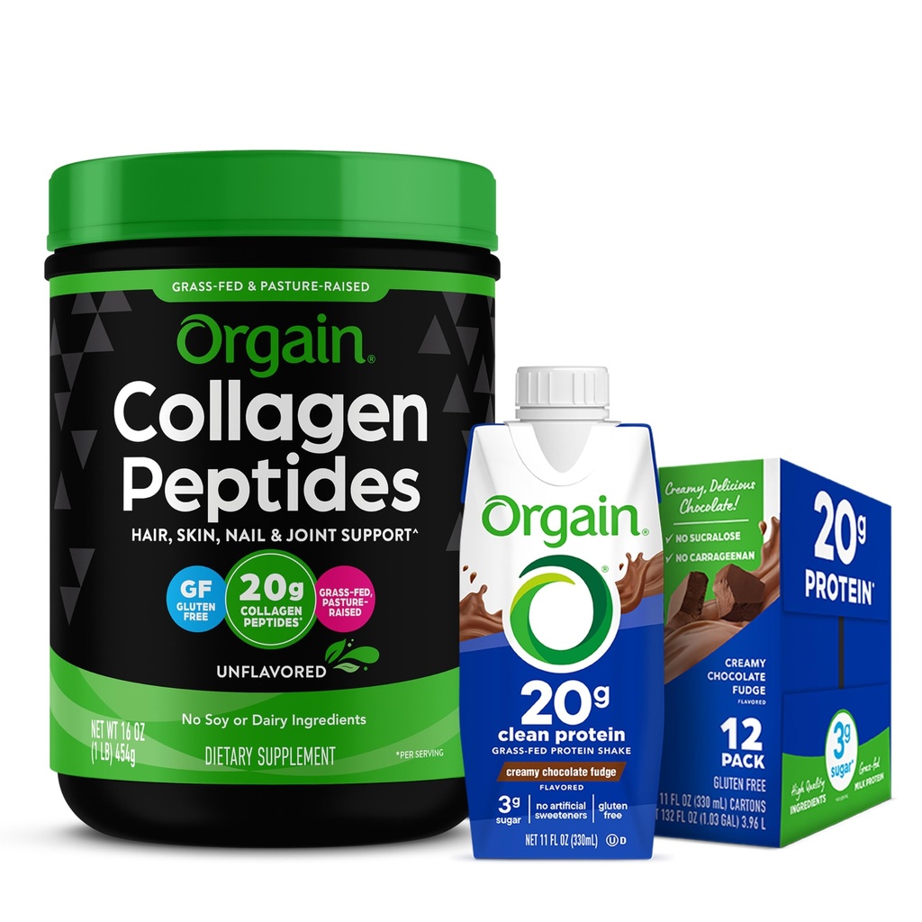 Orgain Gras Fed Gehydrolyseerde Collagen Peptides Proteïne Poeder - Paleo & Keto Vriendelijke, Aminozuur Supplement, Pasture Verhoogd & Gras Fed Clean Proteïne Shake, Romige Chocolade Fudge - Maaltijd Vervanging