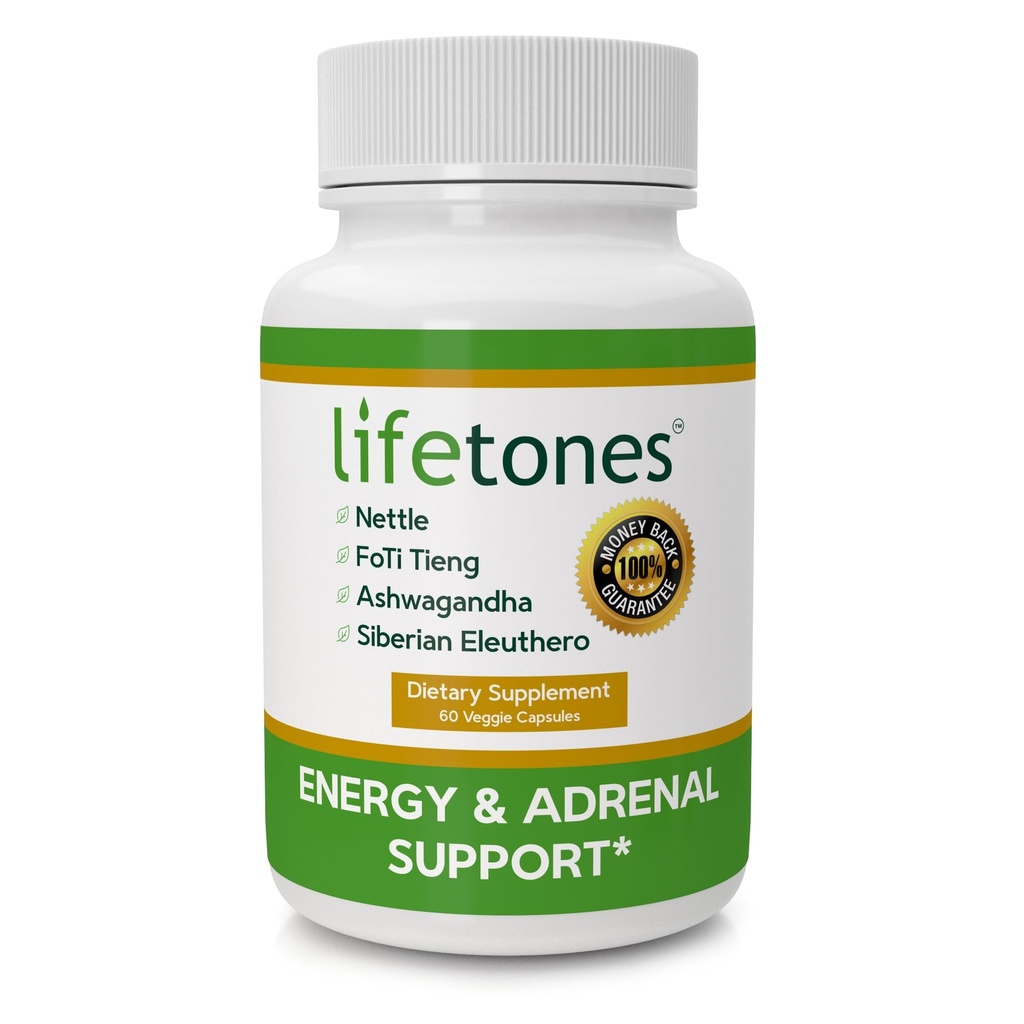 Lifetones Capsules d'énergie et de soutien adrénal - Boost énergétique naturel, anti-stress et formule de santé adrénal - 60 Vitamines véganes