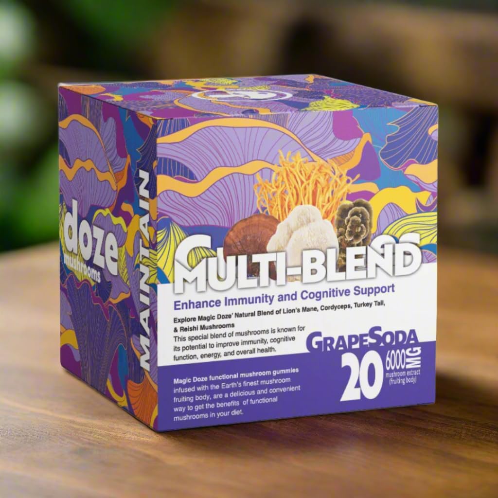 Magic DozeTM Maintain: Multi-Blend Mushroom Gummies, 6000mg Lion's Mane, Cordyceps, Reishi en Turkije staart vruchtlichaam, 20 Vegan Gummies per fles