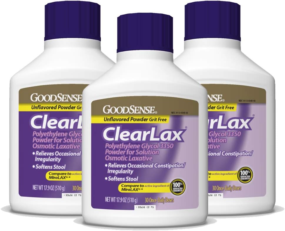 Good Sense ClearLax, Polyethyleen Glycol 3350 Poeder voor oplossing, Osmotic Laxative, 53.7 Oz, verpakking van 3