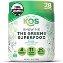 KOS Organic Super Greens Powder Erytritol Free - Plant Based Superfood Blend with Spirulina, Chlorella & Wheatgrass - USDA Certified Organic, Green Juice Smoothie - Apple Flavor - 28 Servings