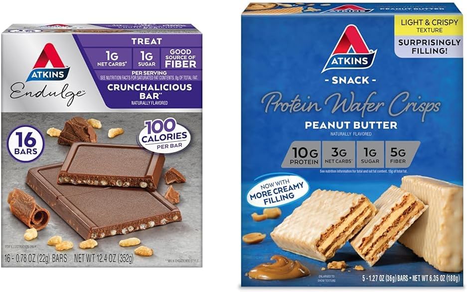 Atkins Endulge Crunchalicious Chocolate Bar, Beurre d'arachide Protein Wafer Crisp Bundle, 16 Compte, 5 Compte