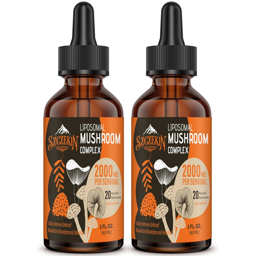 Liposomal Mushroom Complex Drops 2000 MG - 20 Biologische Paddestoelen Extracten - Advanced Liquid Formula for Immunity, Cognitive and Memory - Lions Mane Supplement, Reishi, Cordyceps, Chaga, 60 Servings