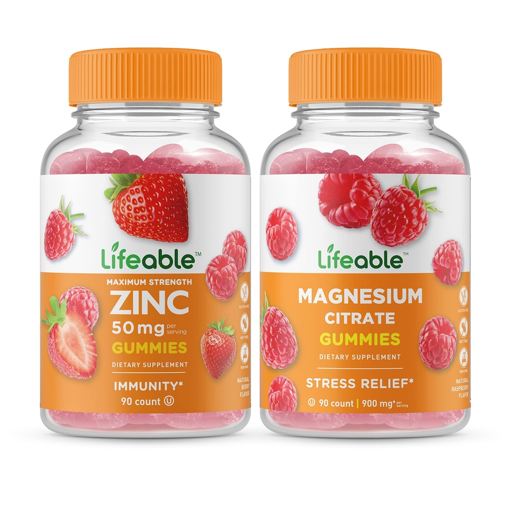 Levensvatbare zink 50mg + Magnesium, Gummies Bundle - Grote Proeverij, Vitamine Supplement, Glutenvrij, GGO-vrij, Kauwgom