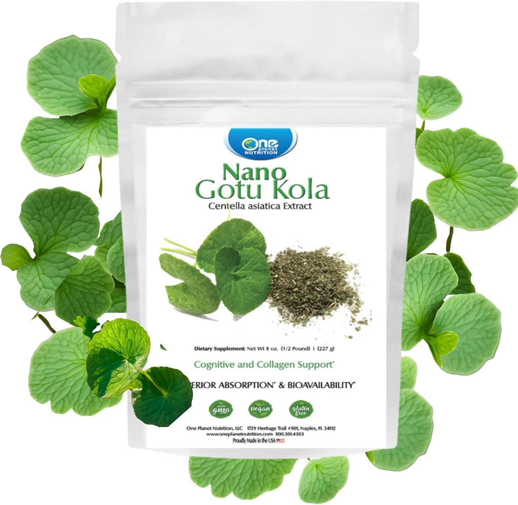 One Planet Nutrition Nano Gotu Kola Powder 8 oz (227 Servings), Gotu Kola Extract, Nano for Enhanced Absorption, Enhances Brain Function & Collagen Synthesis, Non-GMO, Vegan, Gluten-Free