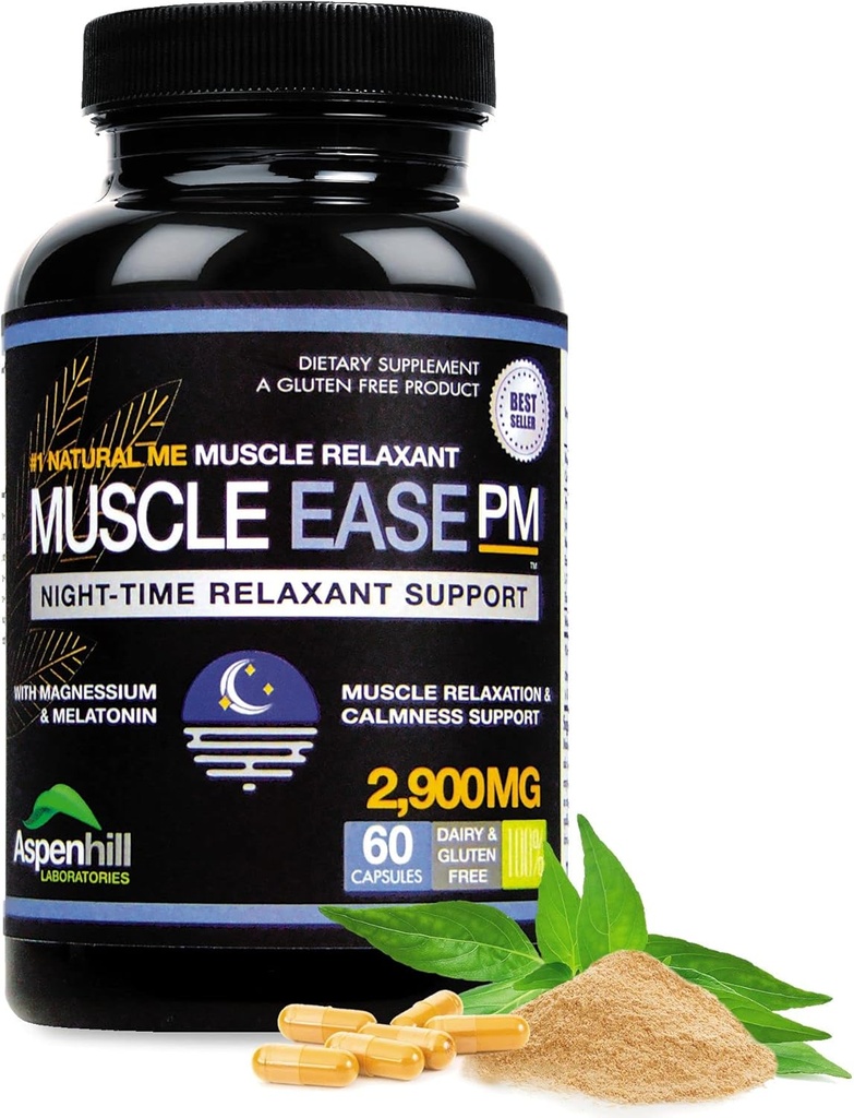 Muscle de nuit Relax Muscle PM - 2 900mg Résistance maximale Relaxant avec Glycinat de magnésium. Sans gluten – 60 capsules (paquetage mai Vary)