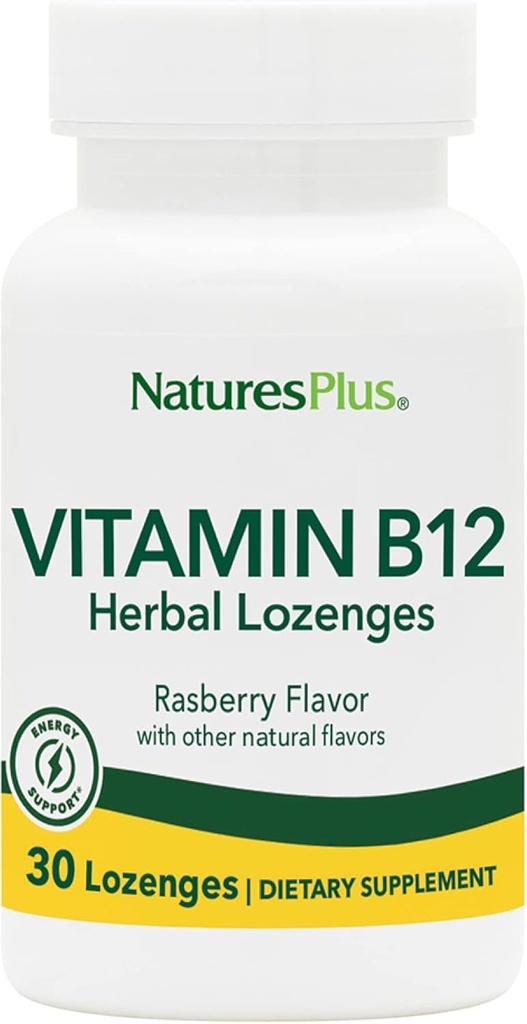 Natures Plus B12 Herbal Lozenges (Methylcobalamine) - 1000 mcg, 30 Sublingual Lozenges - Raspberry - Maximale Absorptie Red Blood Cell Support - Energy Booster - Vegetarisch, Glutenvrij - 30 porties