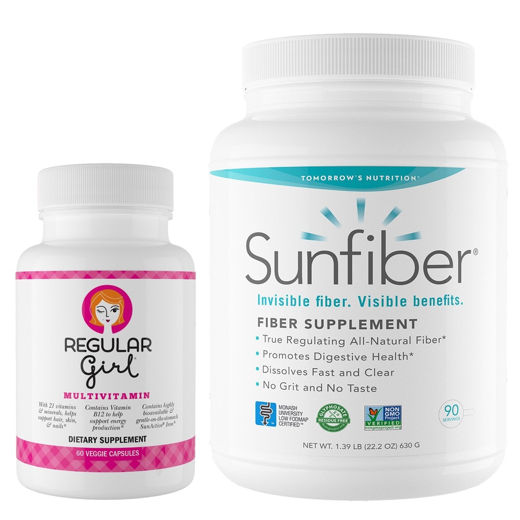 Fille régulière de demain nutrition, femmes Multivitamine (30 portions) et Sunfiber 90 jours en poudre (90 portions) Bundle, énergie et faible soutien digestif FODMAP