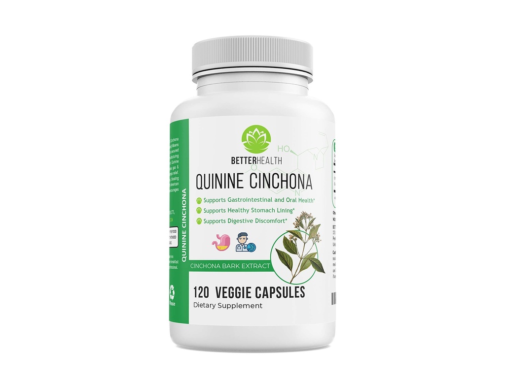 Quinine Cinchona Bark Extract Kruidensupplement voor gastro-intestinale en orale ondersteuning, het versterken van het immuunsysteem, Been krampen verlichting, spierkrampen - 500 mg 120 capsules