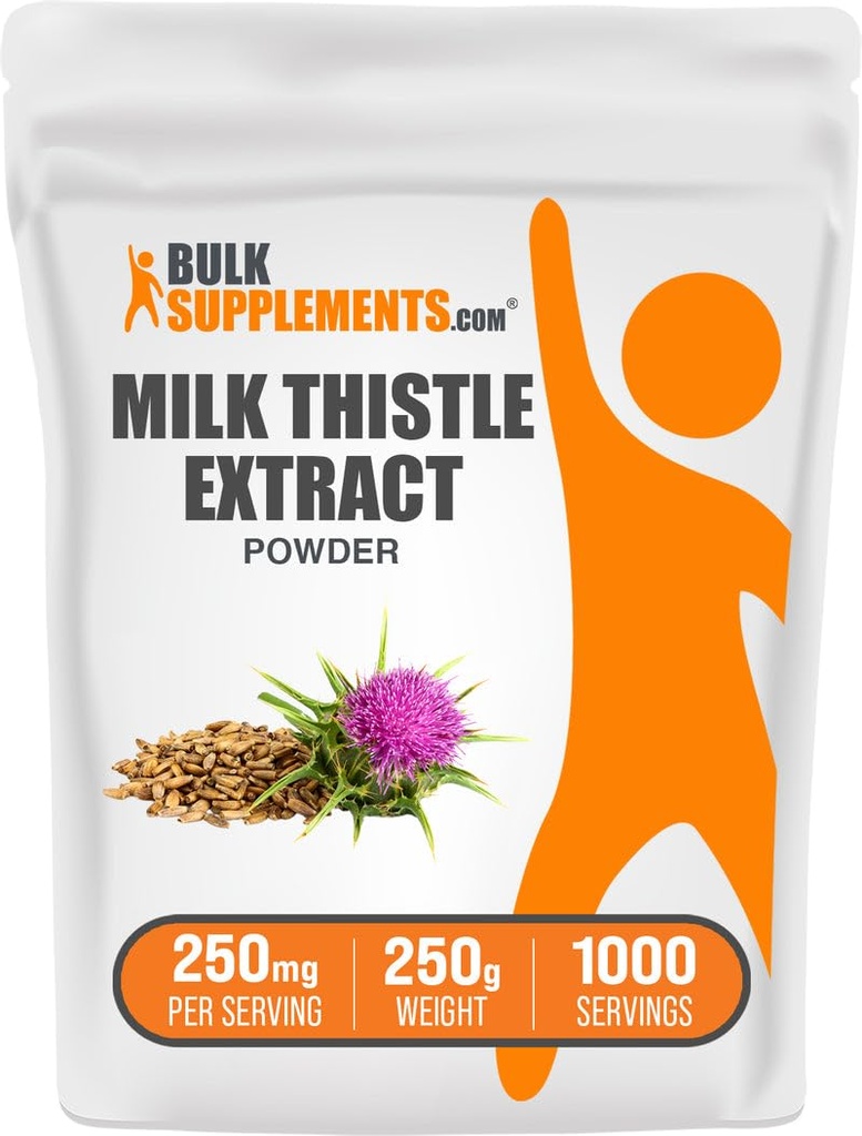BulkSupplements.com Poudre d'extrait de chardon de lait - supplément à base de plantes, supplément de chardon de lait - sans gluten, 250mg par portion, 250g (8,8 oz) (paquet de 1)