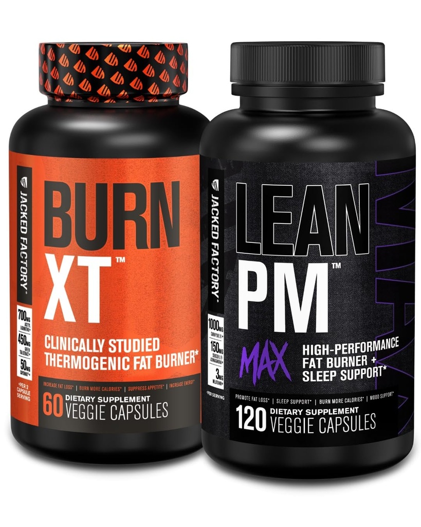 Ge Jacked Factory Burn-XT Klinisch bestudeerd Thermogene gewichtsverlies (60 capsules) - Lean PM MAX Slaaphulp (120 capsules) voor eetlustonderdrukking (180 capsules)