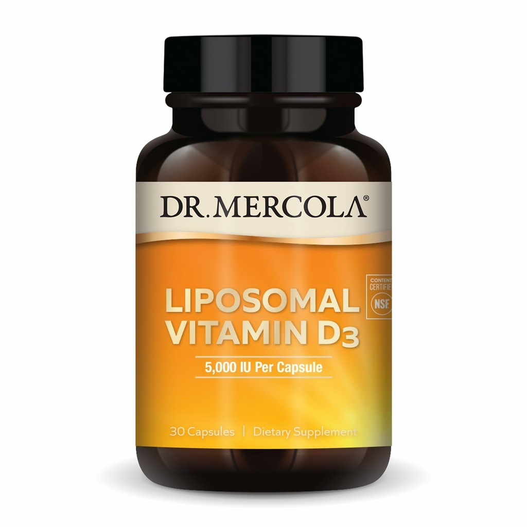 Dr Mercola Vitamine Liposomique D3 - Soutient la santé cardiaque, osseuse et immunitaire - 5 000 UI par portion - Sans OGM, sans soja et sans gluten - 30 capsules (30 portions)