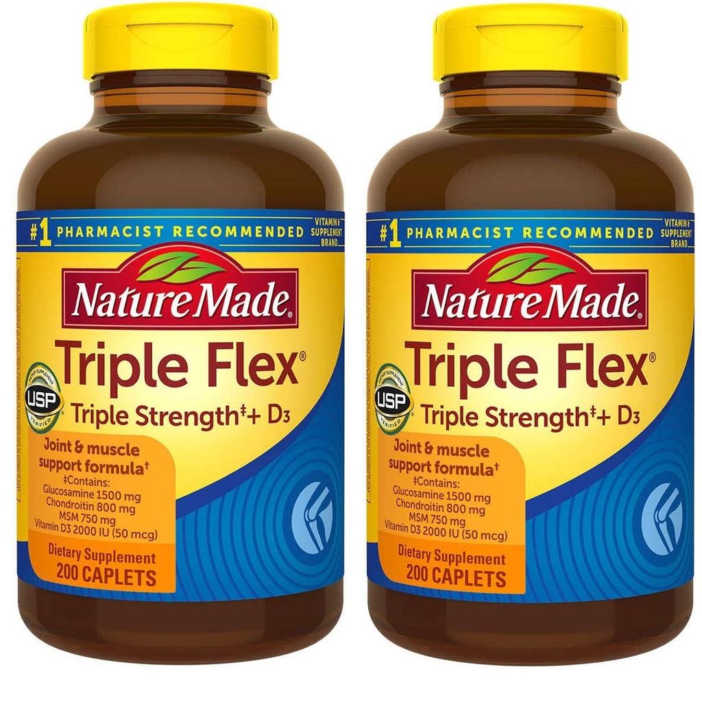 Nature Made TripleFlex, Glucosamine Chondroitin en MSM - 2 flessen, 200 caplets Elk, 400 caplets Totaal