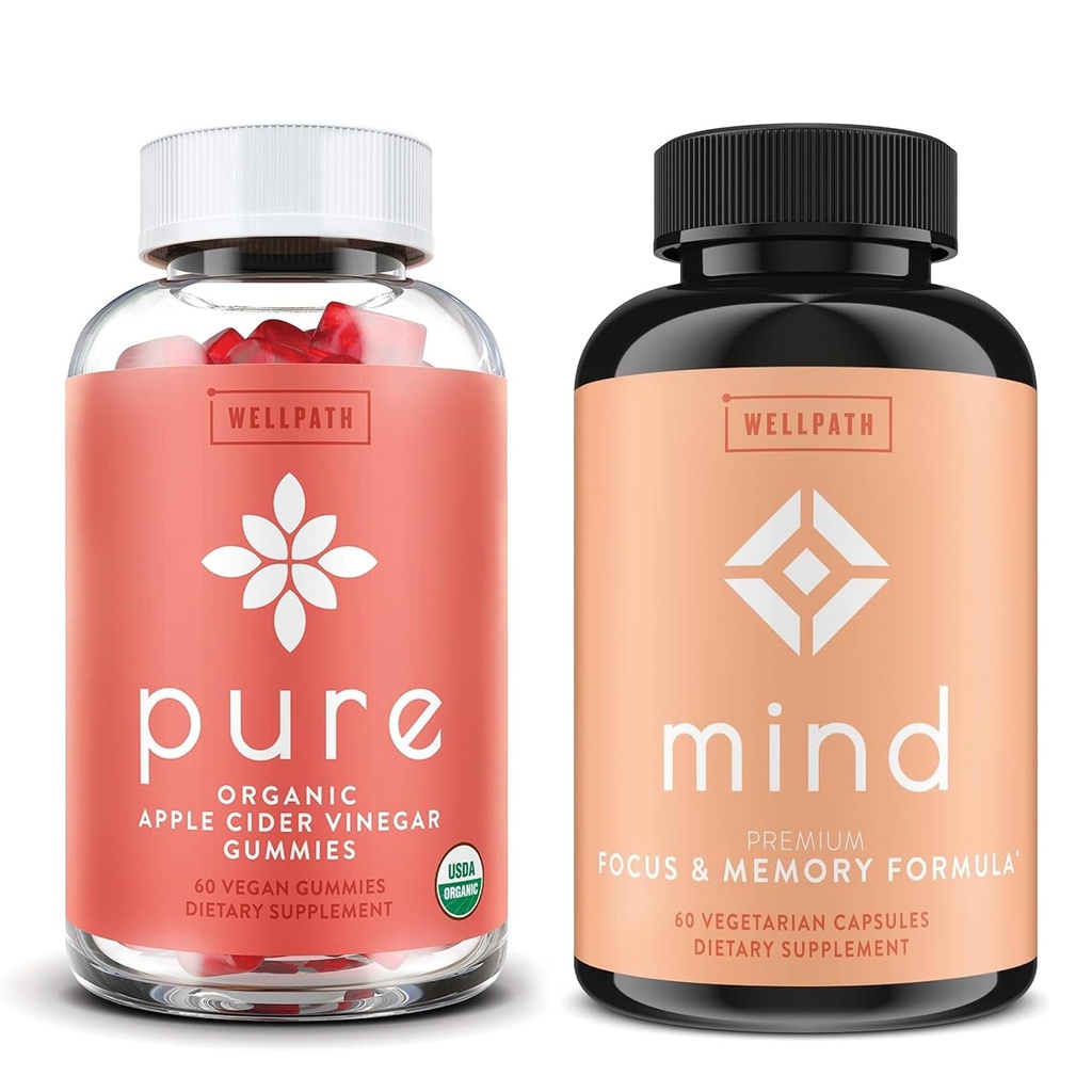 WellPath Pure Apple Cider Vinegar met Moeder Gummies & Mind Brain Supplement met Lion's Mane - Ondersteunt Focus & Memory, 60 Ct Elk