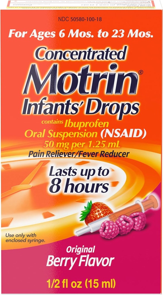 Motrine des nourrissons gouttes concentrées, réducteur de fièvre, Ibuprofène, Berry Aromatisé.5 Oz