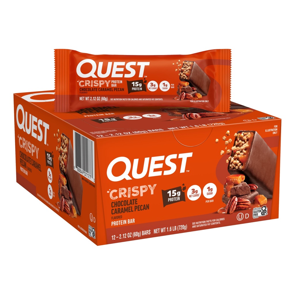 Quest Nutrition Chocolat croquant Caramel Pecan Hero Protein Bar, 15g Protéines, 1g Sucre, 3g Net Carb, Gluten sans protéines Snack, Keto Friendly, 12 Compte