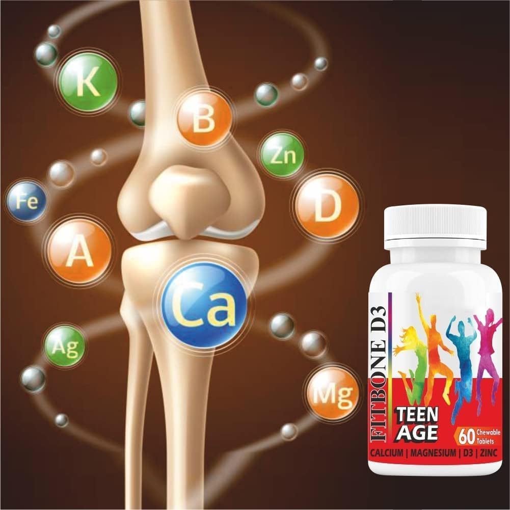 Minton Well-C Fitbone d3 Calcium voor kinderen Tieners met Magnesium Zink Vitamine D en B12 voor sterke botten 