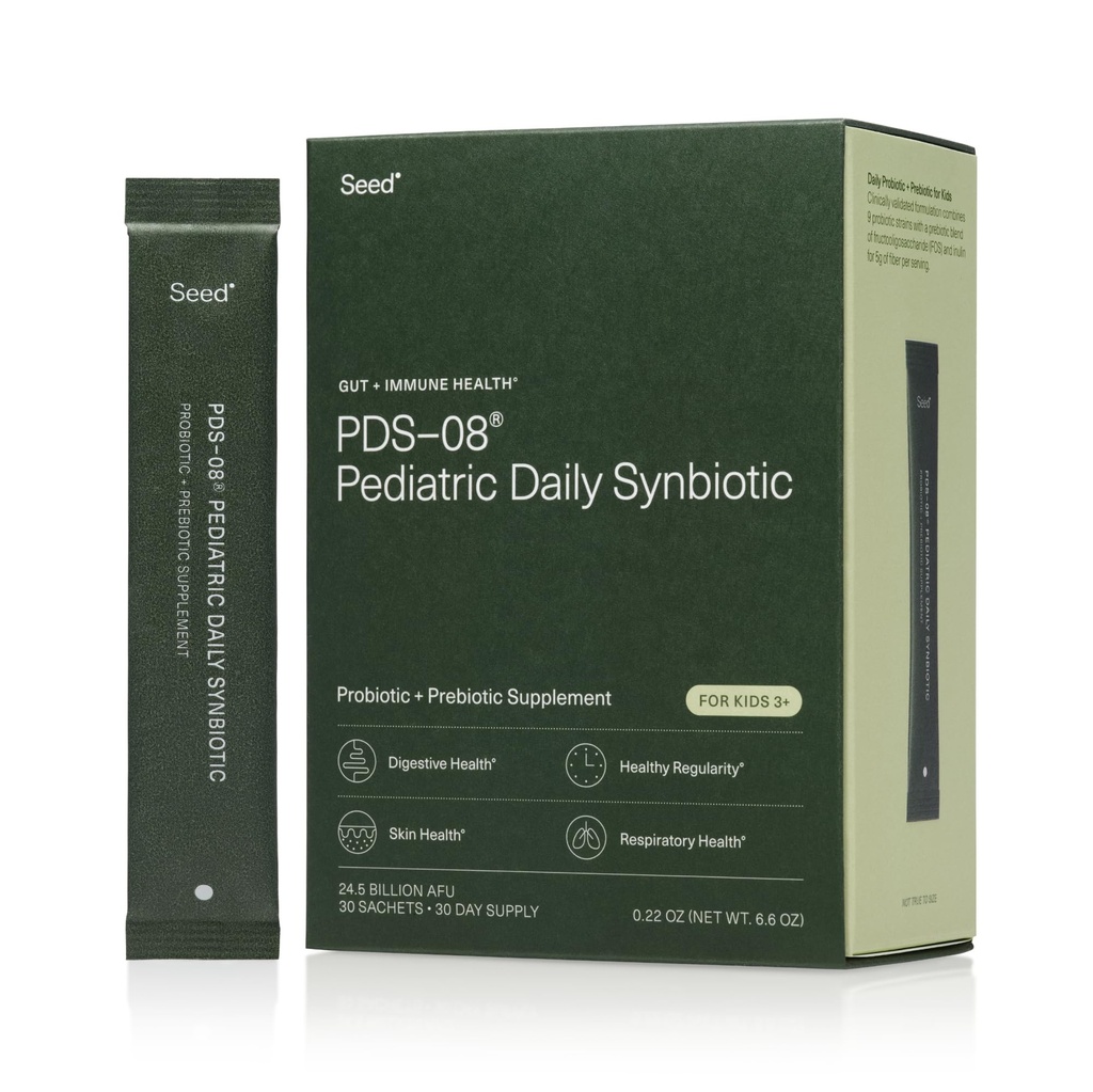 PDS-08 Synbiotique quotidien pédiatrique - Prébiotique et probiotique à base de fibres pour enfants - Santé digestive, régularité, soulagement de la constipation - Âges 3-17 - Vegan et plateau-stable - 30 sachets (30 jours d'approvisionnement)