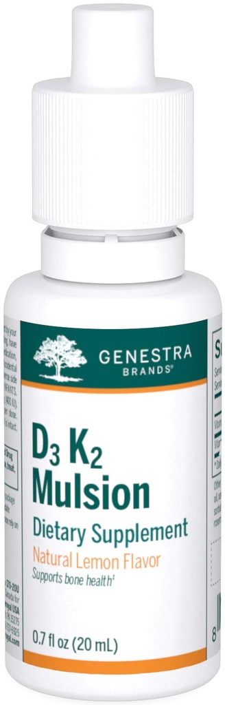 Genestra Merken D3 K2 Mulsion - Liquid Vitamins for Bone Health - Natural Lemon - 122 Servings
