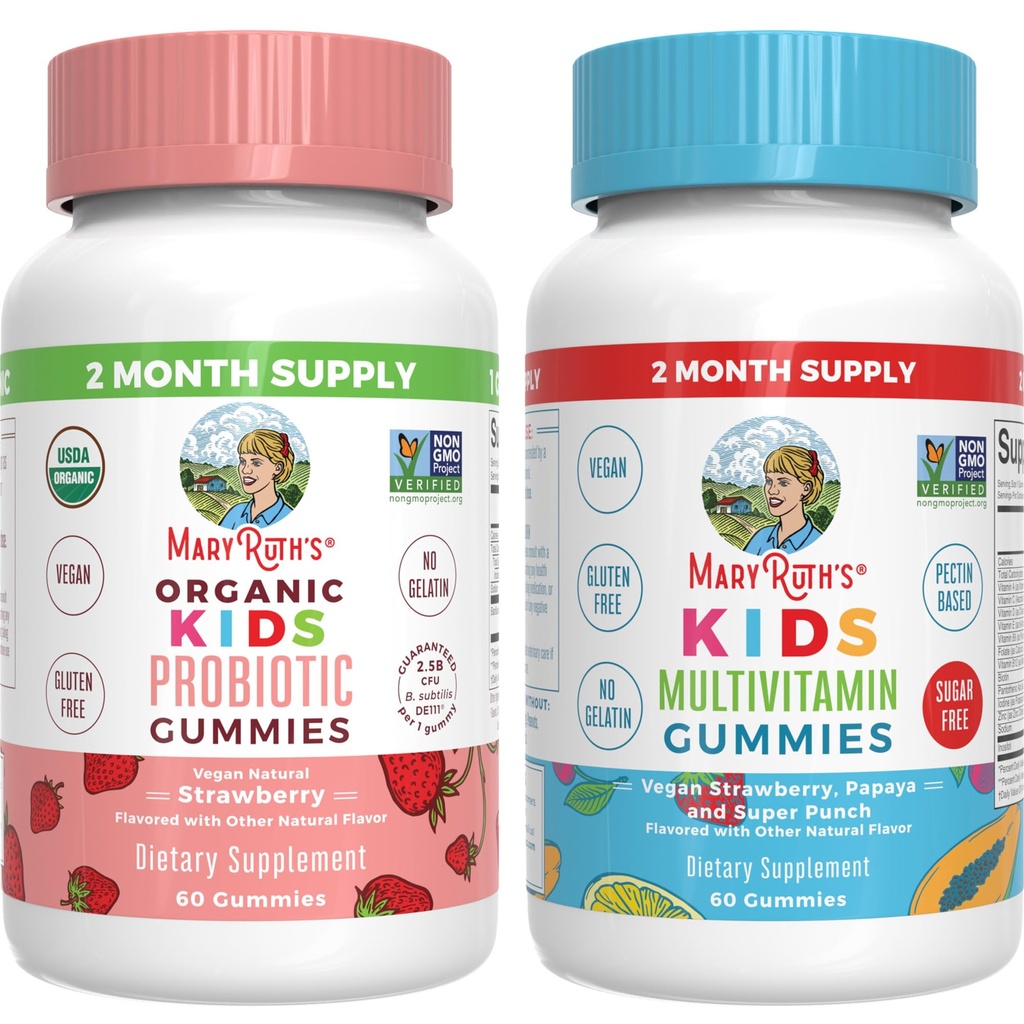 MaryRuth Organics Multivitamine en Probiotic Gummies (Strawberry) for Kids Schone Label Project Verified® 