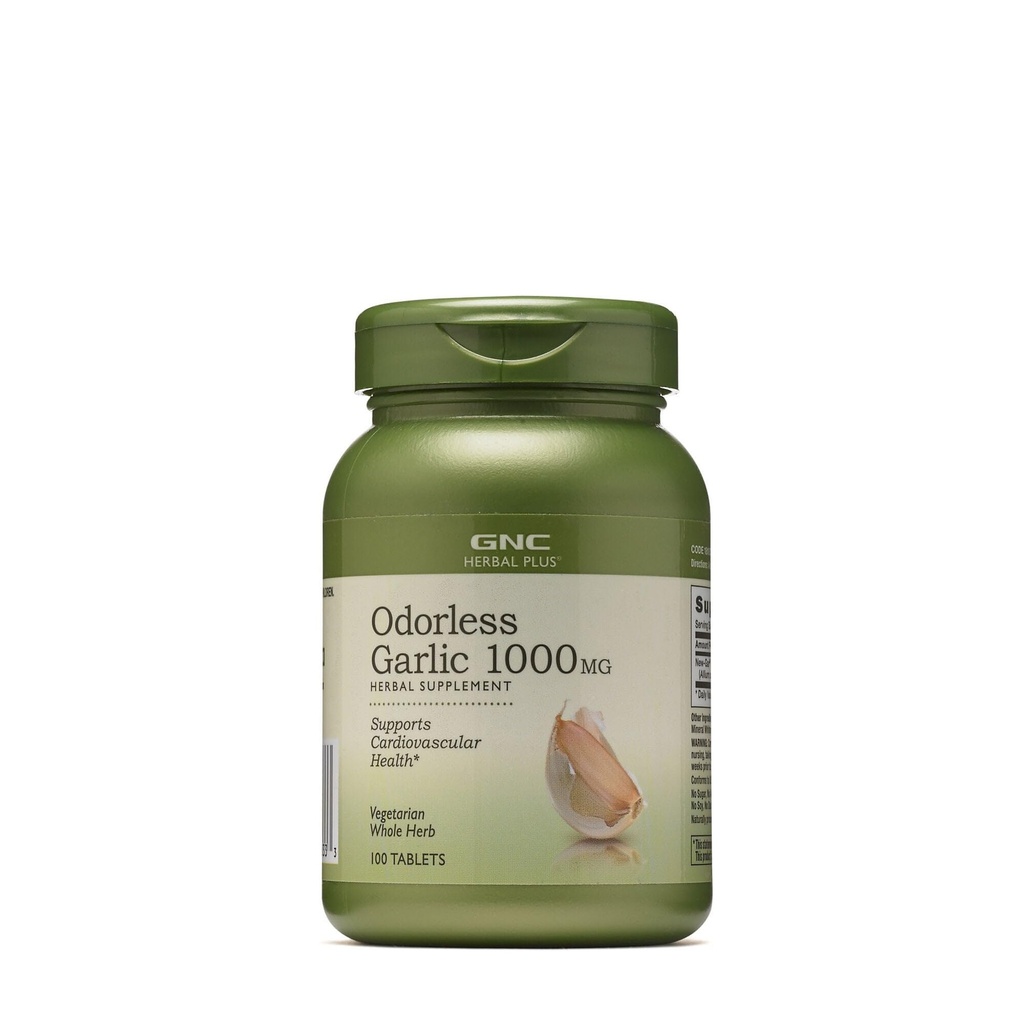 GNC Herbal Plus Odorless Knoflook 1000mg Supplement, Vegetarisch, Ondersteunt Cardiovasculaire Gezondheid, 100 porties