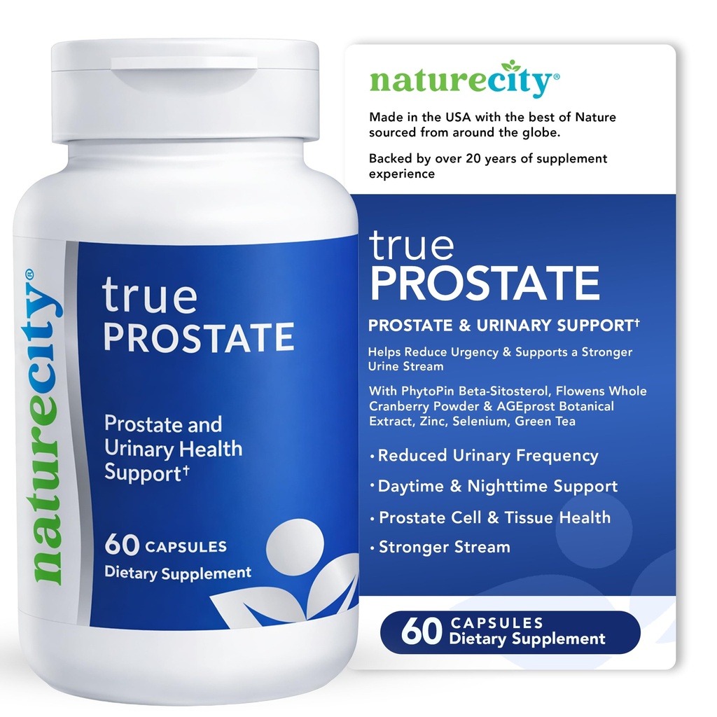 NatureCity True-Prostate Urinary Tract & Prostate Support Supplement for Men's Health Cranberry Extract & Super Beta Prostate Sitosterol Complex 60 Capsules - Prostate Health for Men