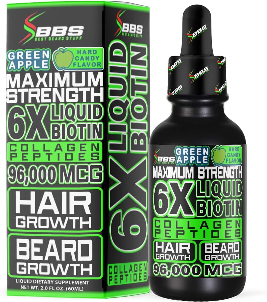 Liquid Biotin Collageen Peptiden voor baardgroei en verdikken - Mannen baard en haargroei supplement - Biotin Liquid Drops 96.000mcg 6X Meer Absorptie