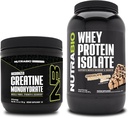 NutraBio Créatine monohydratée, non aromatisée, Isolée de protéines de 150g et de lactosérum, Beurre d'arachide au chocolat, lot supplémentaire - Énergie musculaire, croissance musculaire maigre, récupération et force