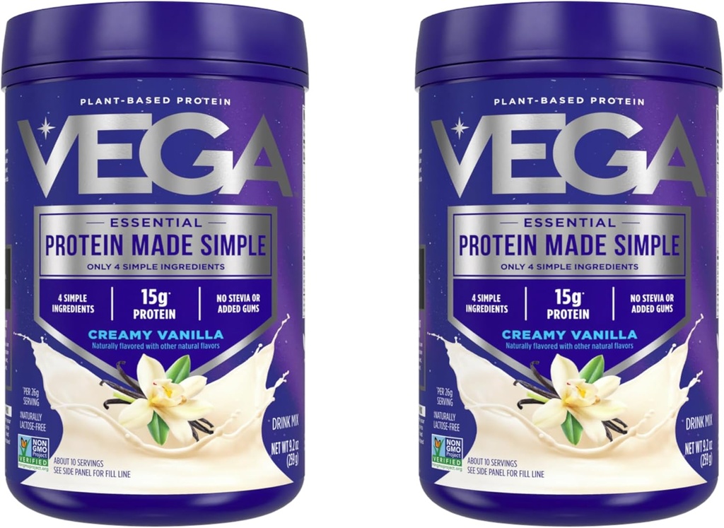 Vega Protein Made Simple Protein Powder, Vanille - Stevia Free, Vegan, Plant Based, Gezond, Glutenvrij, Pea Proteïne voor vrouwen en mannen, 9.2 oz (Verpakking mei Vary) (Pack of 2)