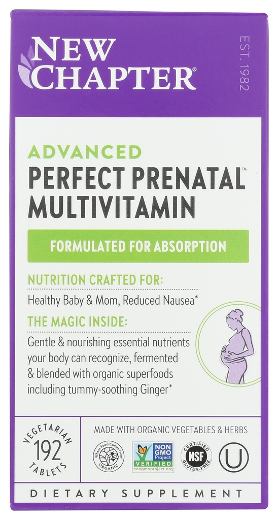 Nieuw hoofdstuk Perfecte prenatale vitamines, Organische prenatale vitamines, Non-GMO Ingrediënten voor gezonde baby & mam - Folaat (methylfolaat), ijzer, vitamine D3, Gefermenteerd met hele voedingsmiddelen en probiotica, 192 telling