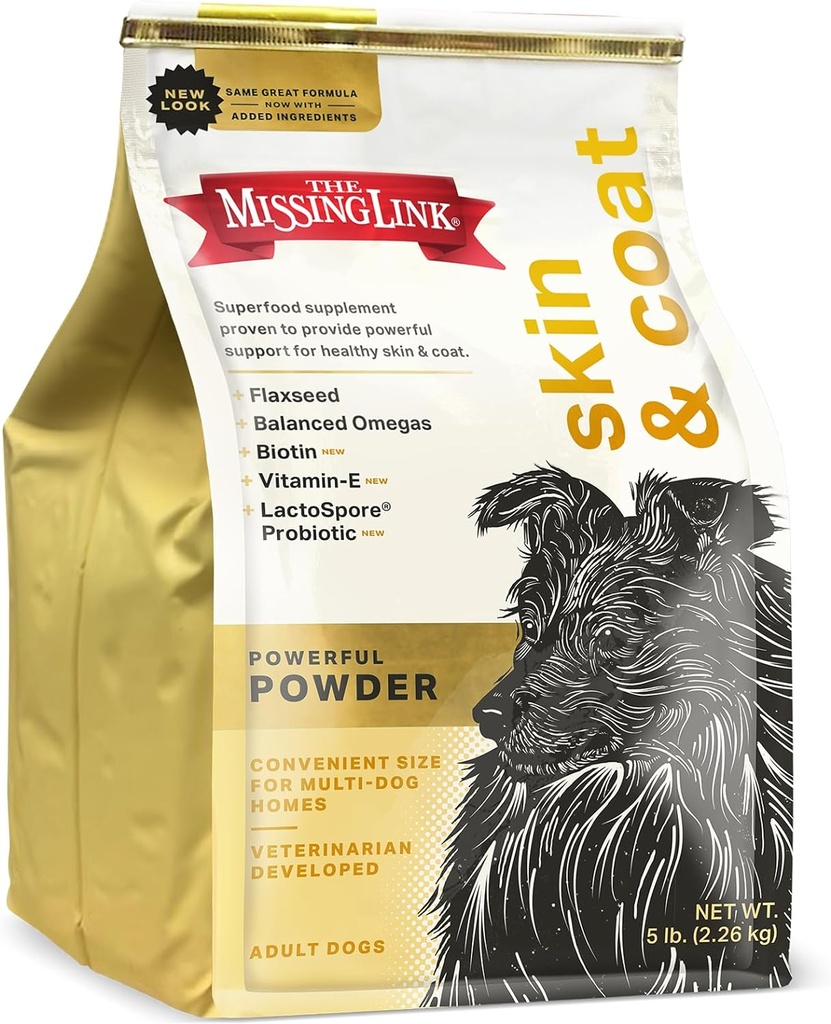 The Missing Link Skin & Coat + Probiotica Supplement 5lb Bag - Krachtige Superfood Powder voor honden Ondersteunt gezonde huid en glanzende jas, bevordert haargroei